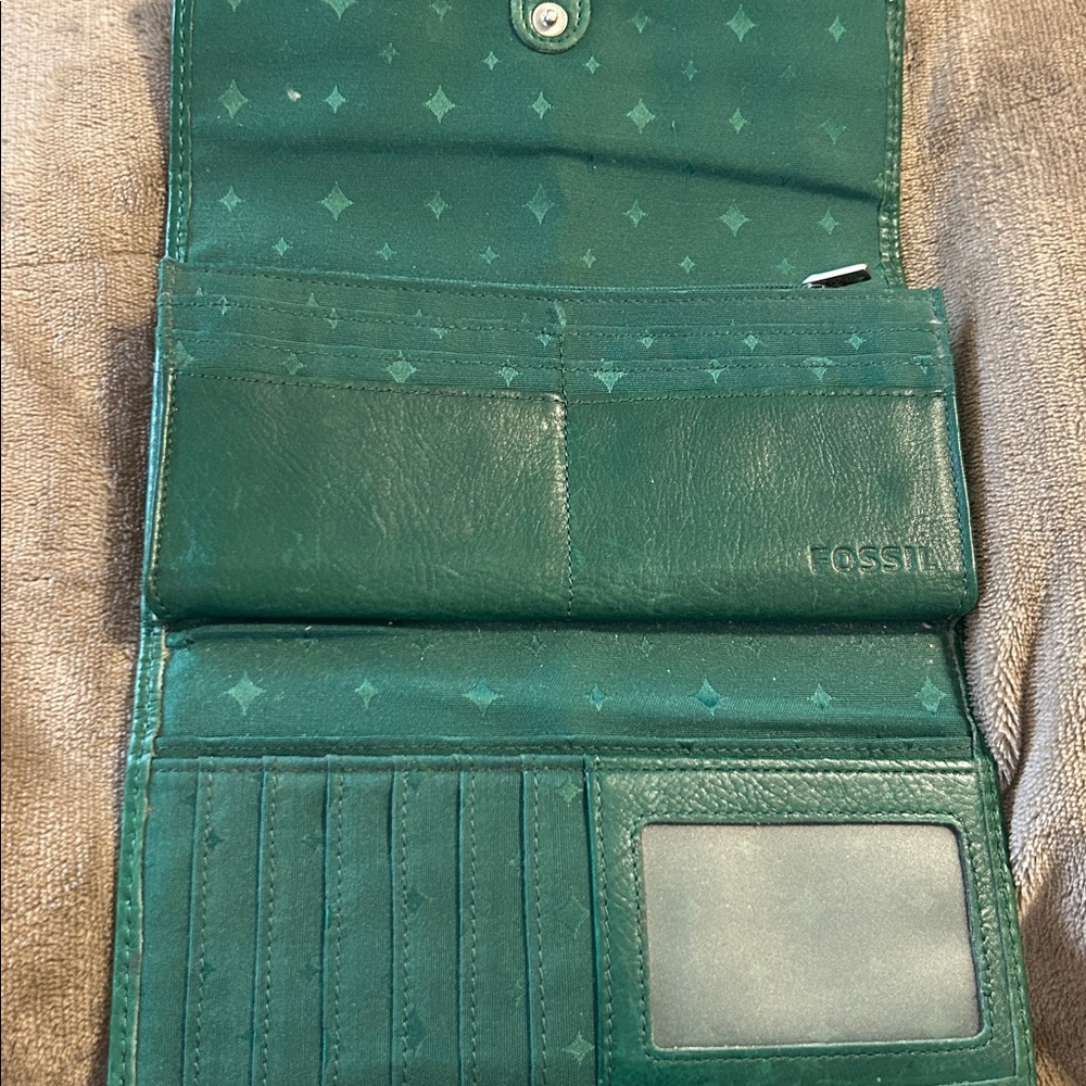 Fossil Green Leather Wallet Vguc Very Clean - image 6